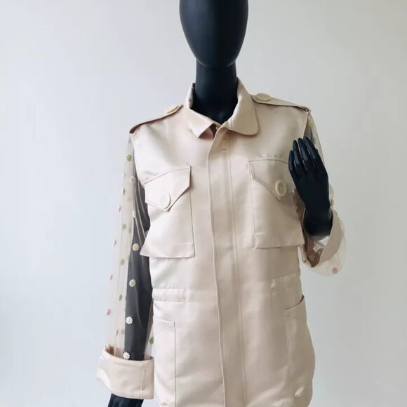 Natasha Zinko Ivory Jacket With Embellished Sleeves and Oversized Buttons, 34 - Picture 4 of 7